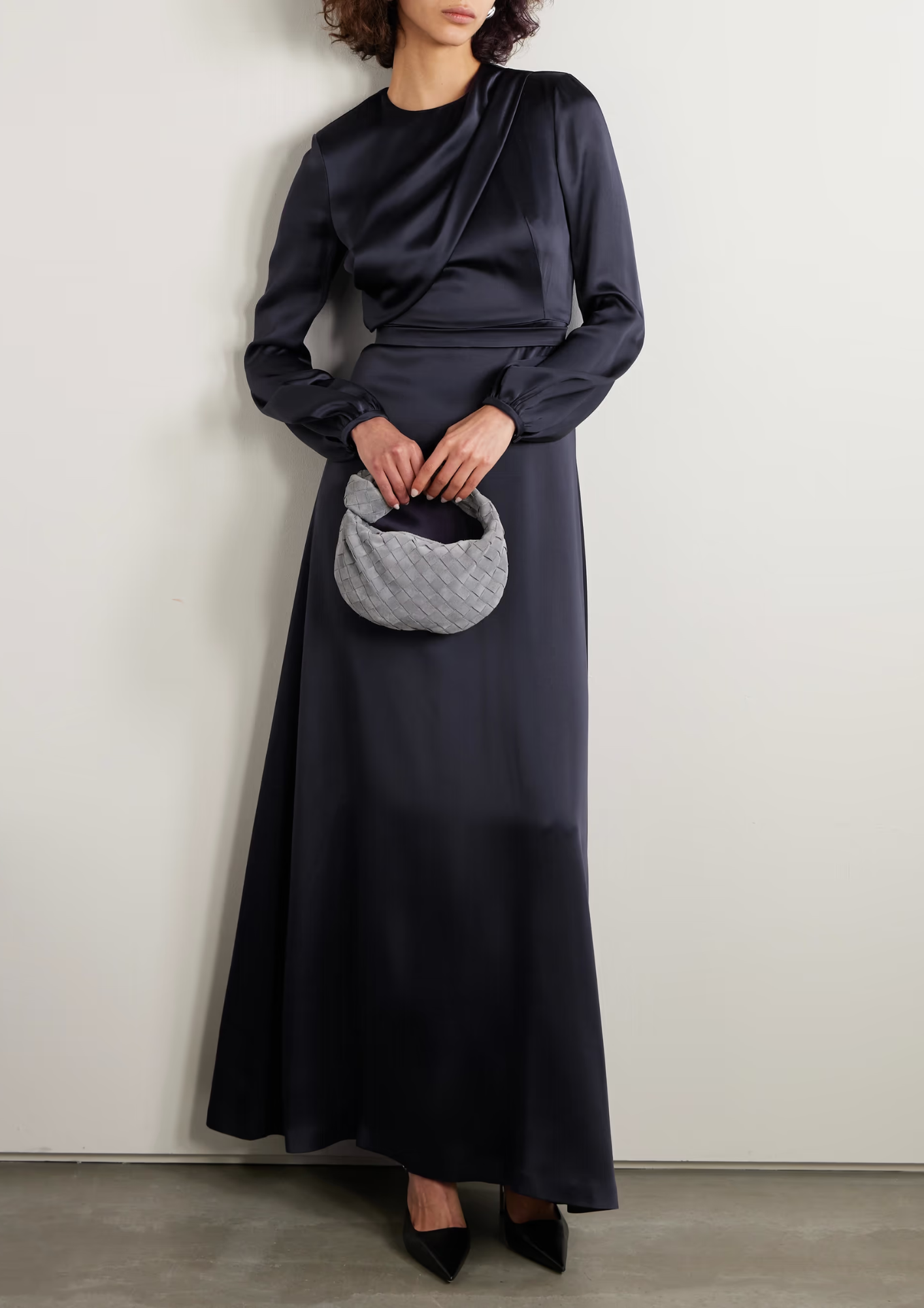 Asymmetric Draped Satin Gown