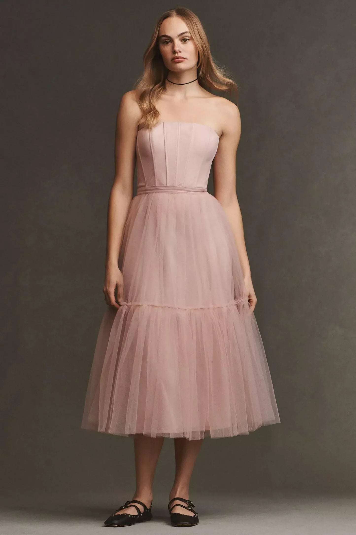 A Line Tulle Midi Dress