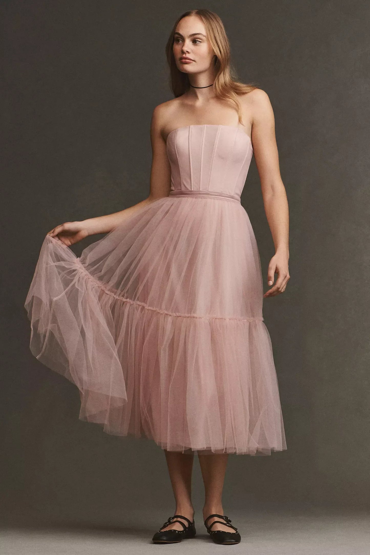 A Line Tulle Midi Dress
