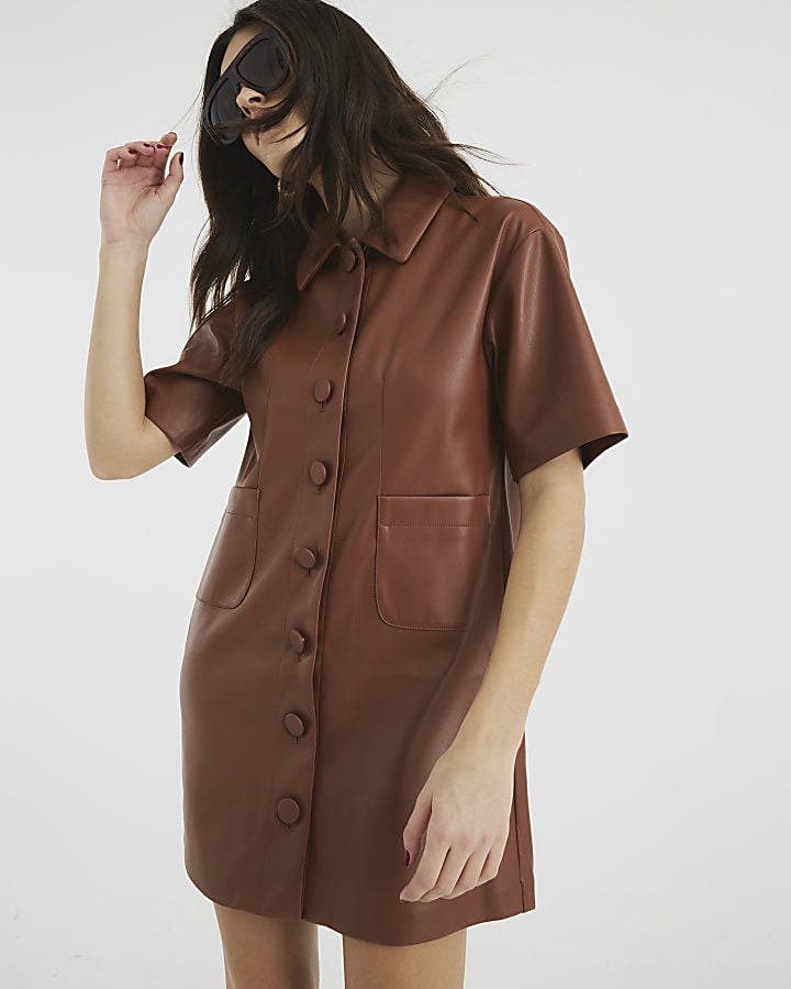 Faux Leather Shirt Dress Clay and Cai Faux Leather Shirt Dress Clay and Cai