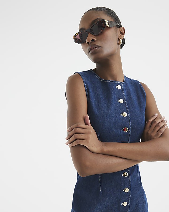 Button Front Denim Midi Dress