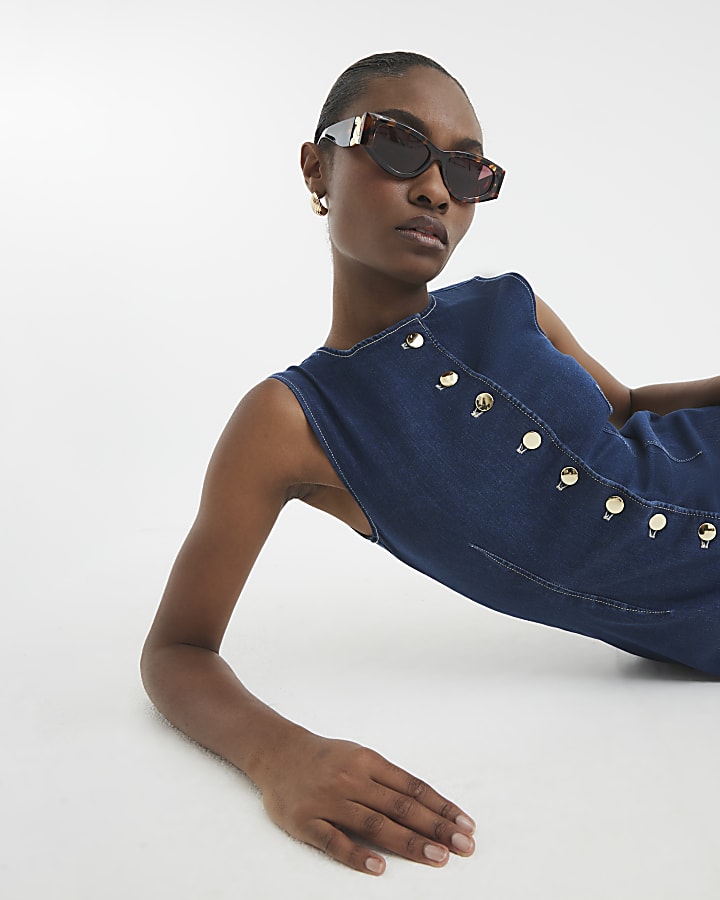 Button Front Denim Midi Dress
