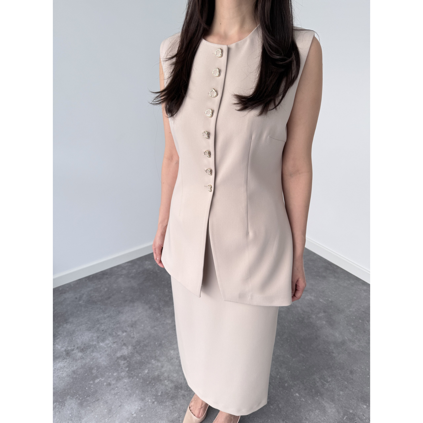 Gold Buttoned Skirt Set