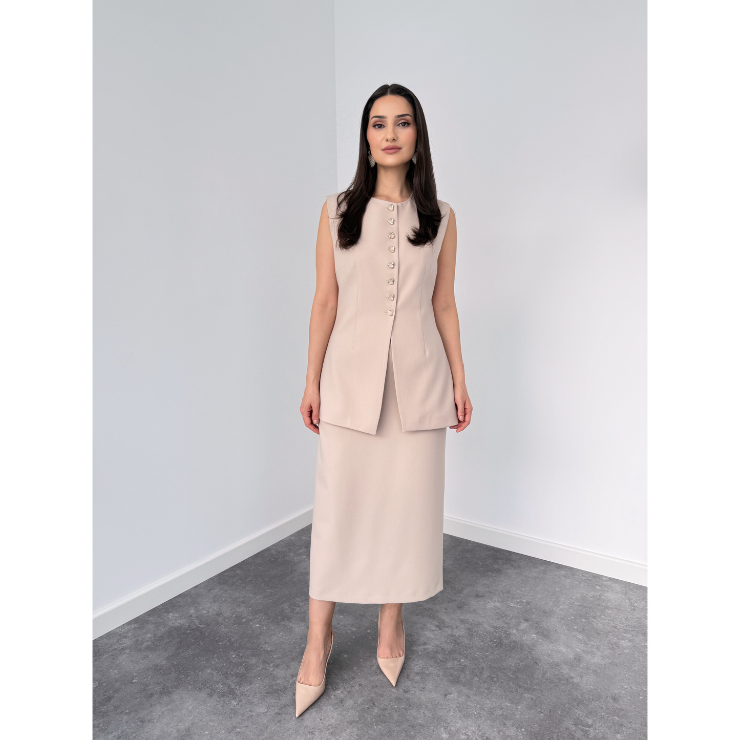 Gold Buttoned Skirt Set