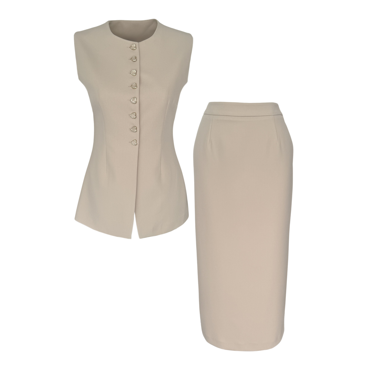 Gold Buttoned Skirt Set