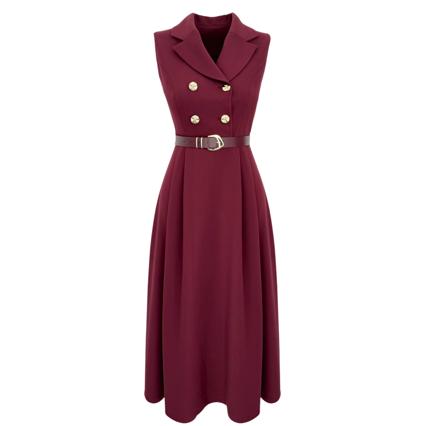 Garnet Elegance Belted Dress