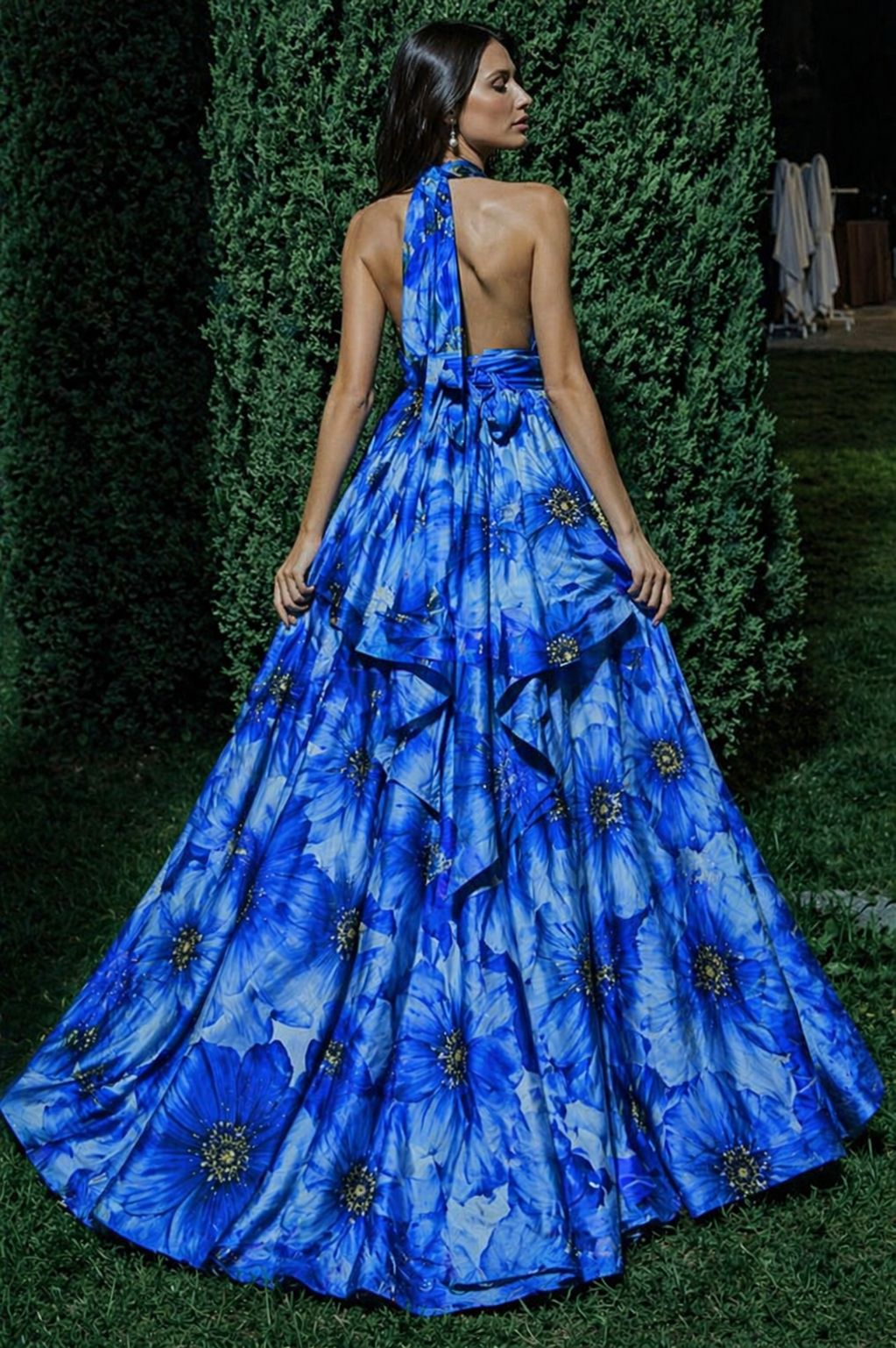Sapphire Bloom Halter Gown