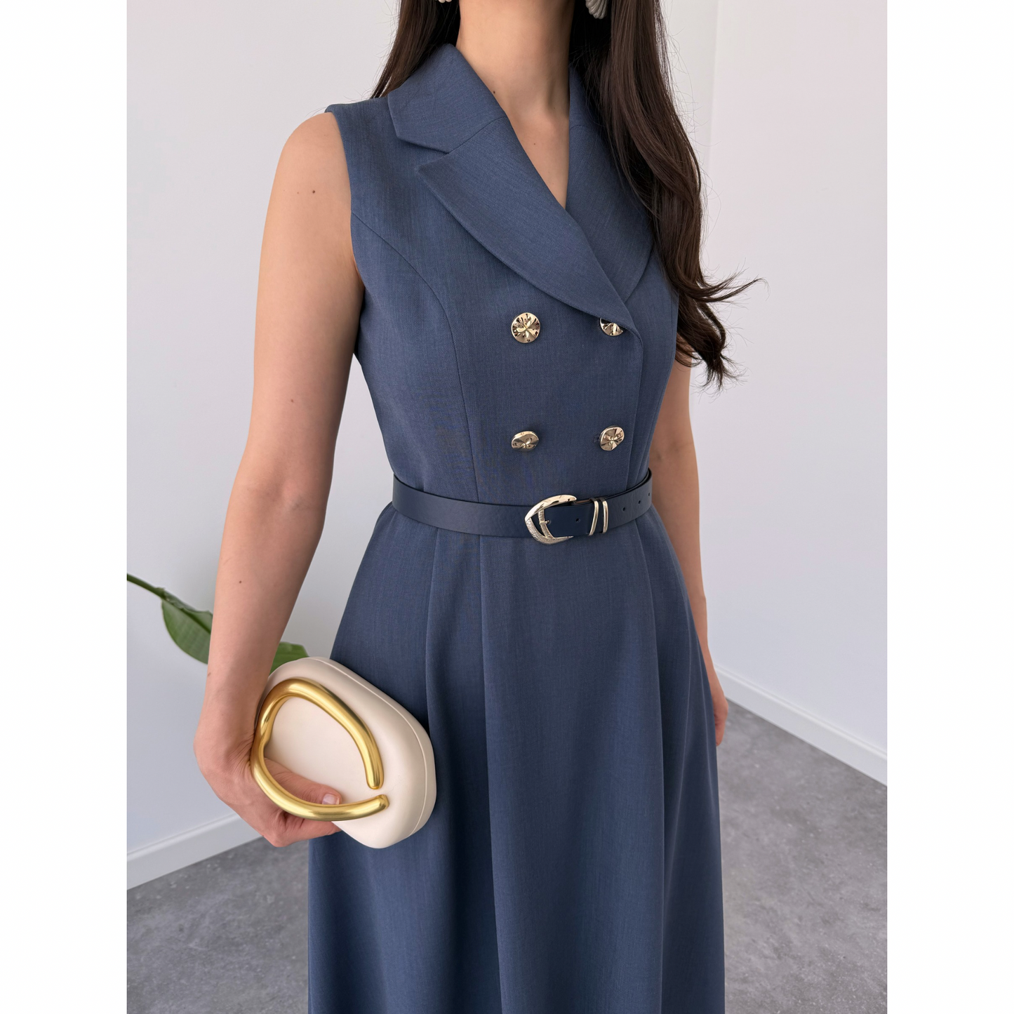 Garnet Elegance Belted Dress