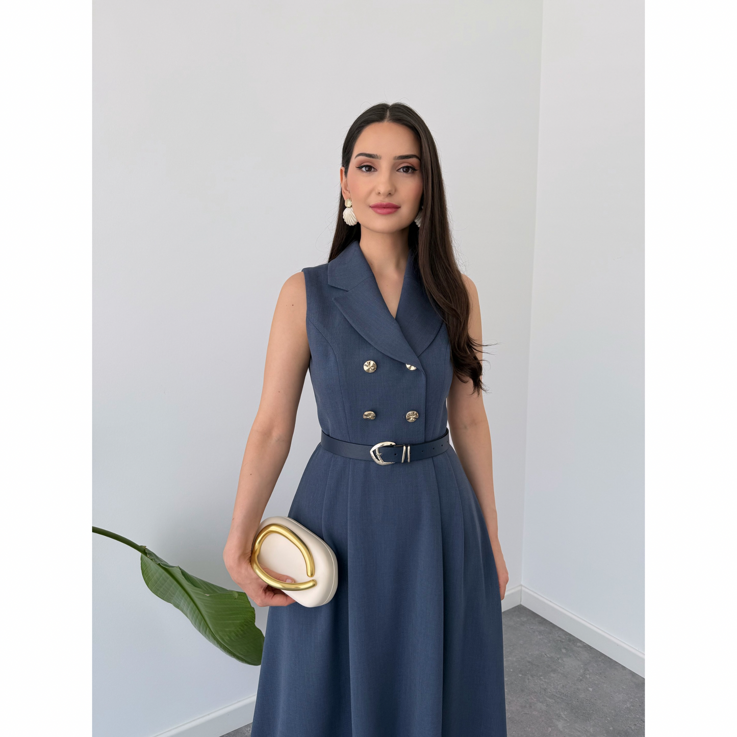 Garnet Elegance Belted Dress