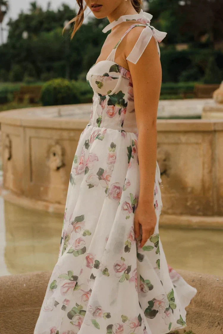 Apple Blossom Tie-Strap Midi Dress