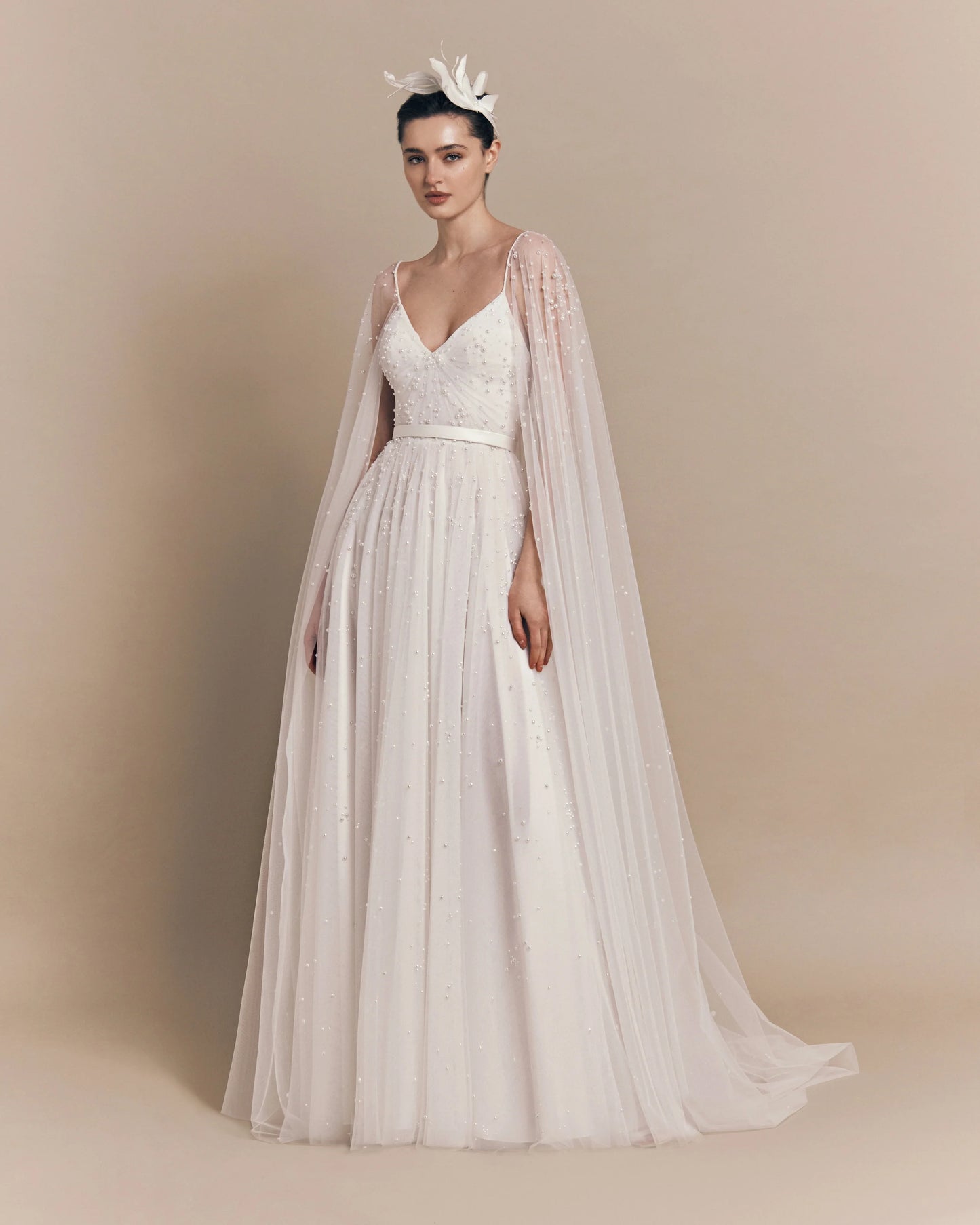 Ethereal Pearl Cape Gown