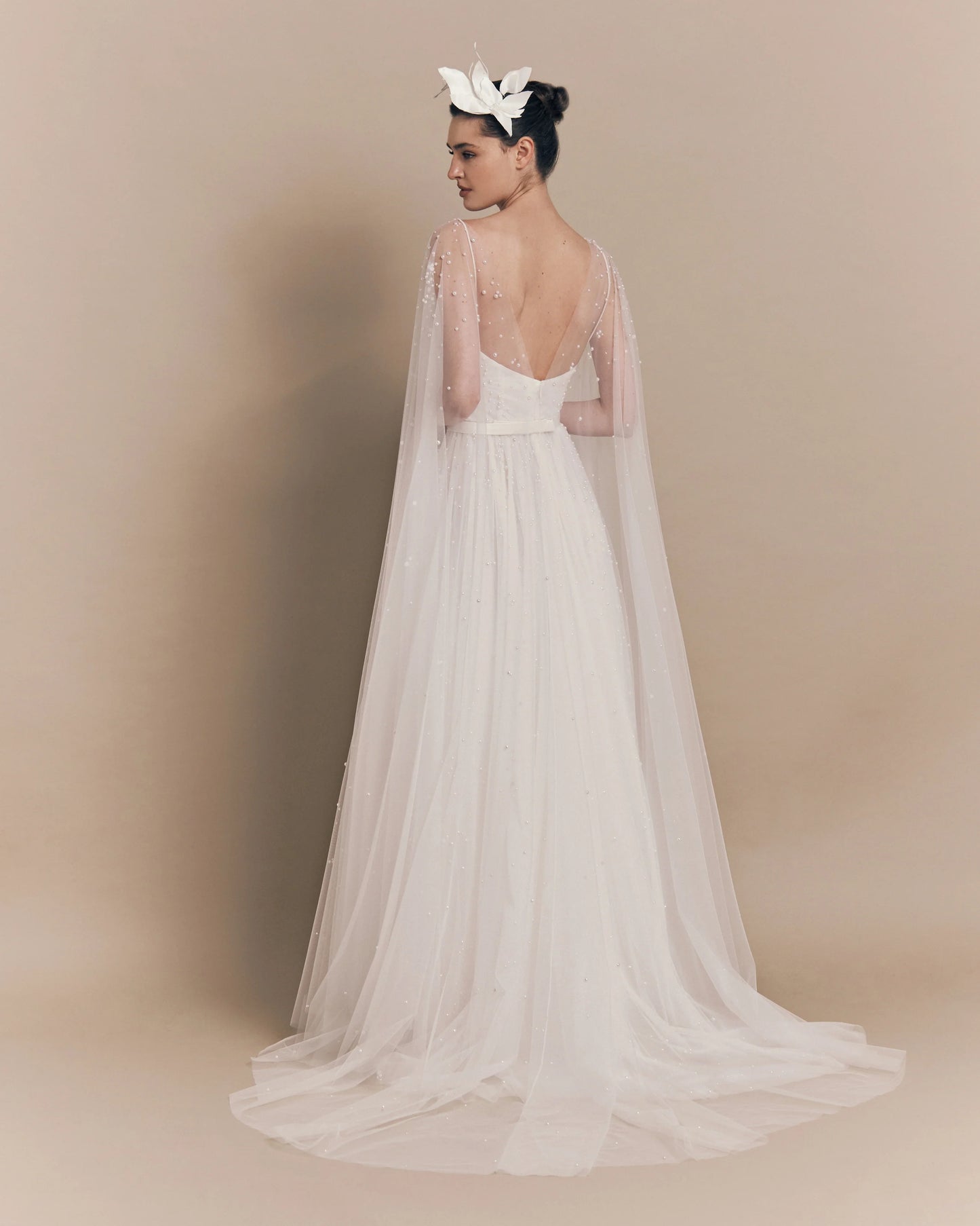 Ethereal Pearl Cape Gown
