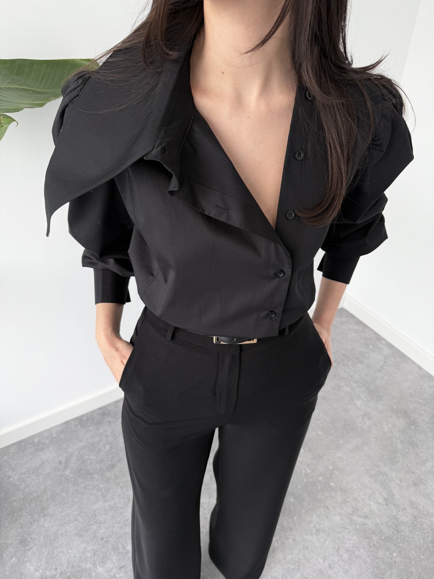 Berry Asymmetric Collar Detailed Shirt