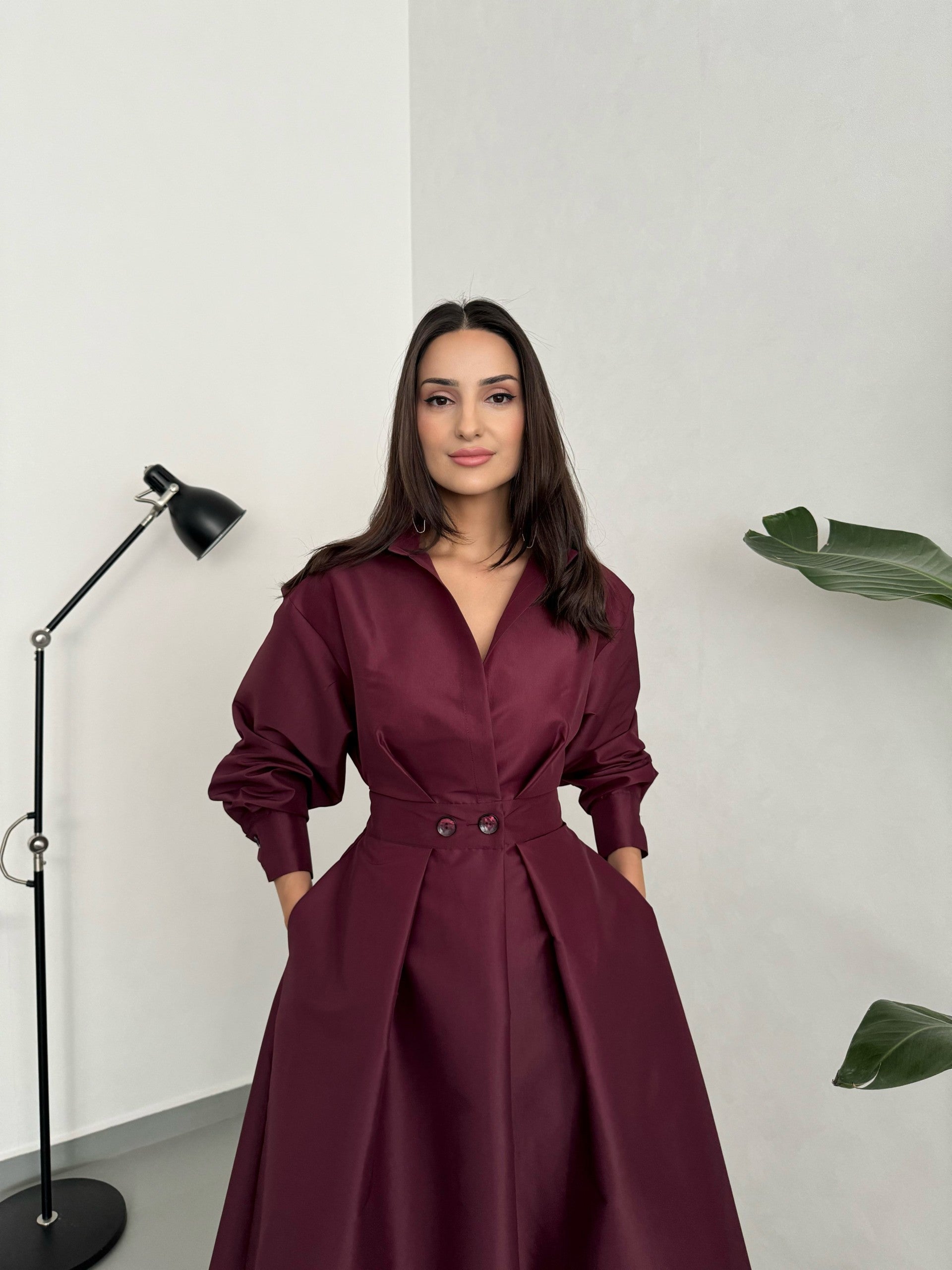 knee length dresses for ladies Merlot Velvet Midi Dress Large / Burgundy main image 1