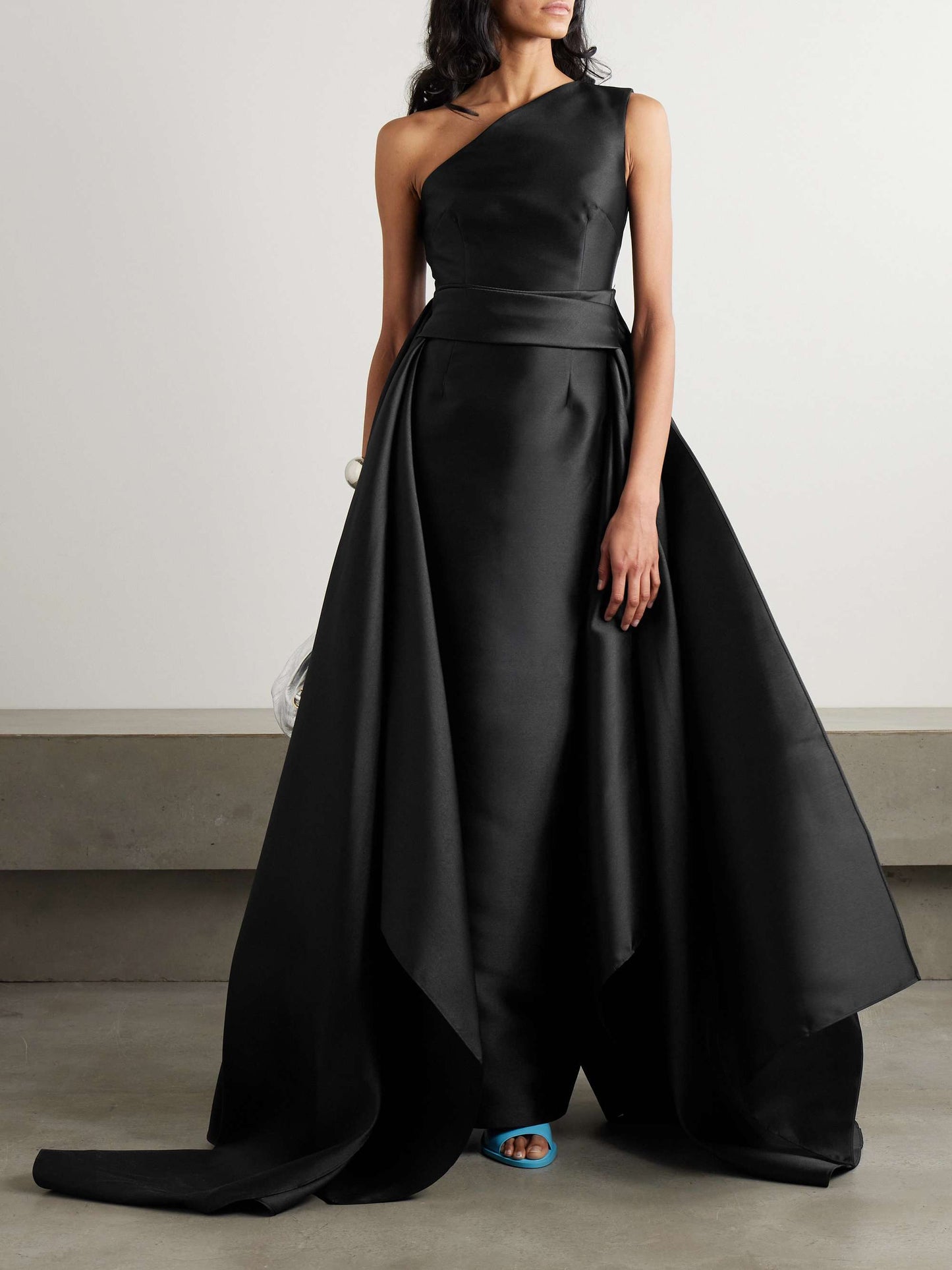 The Charo One-Shoulder Draped Twill Dress