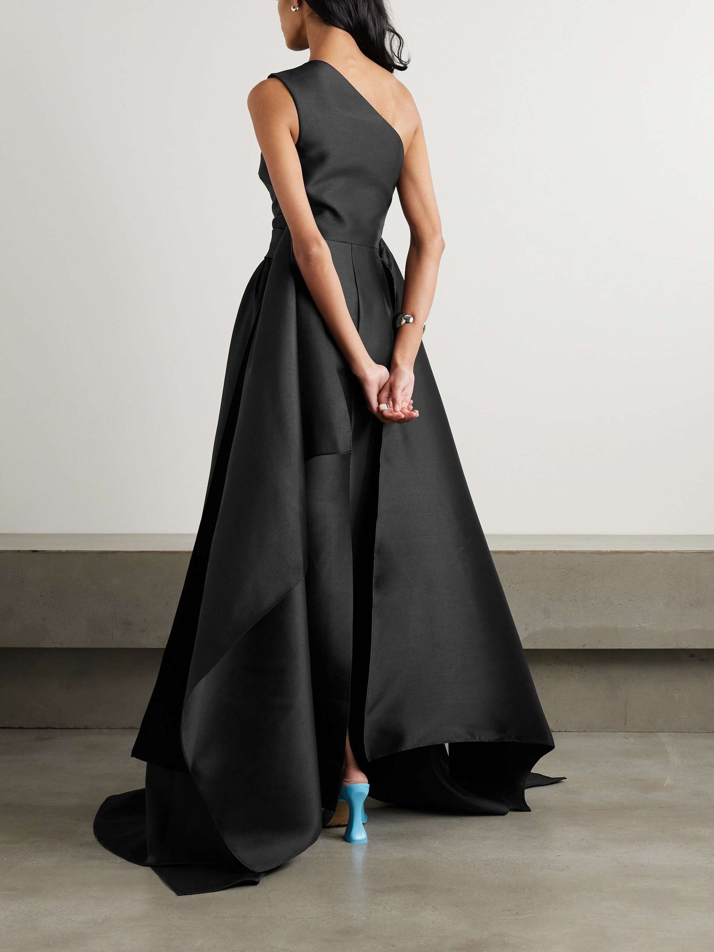The Charo One-Shoulder Draped Twill Dress