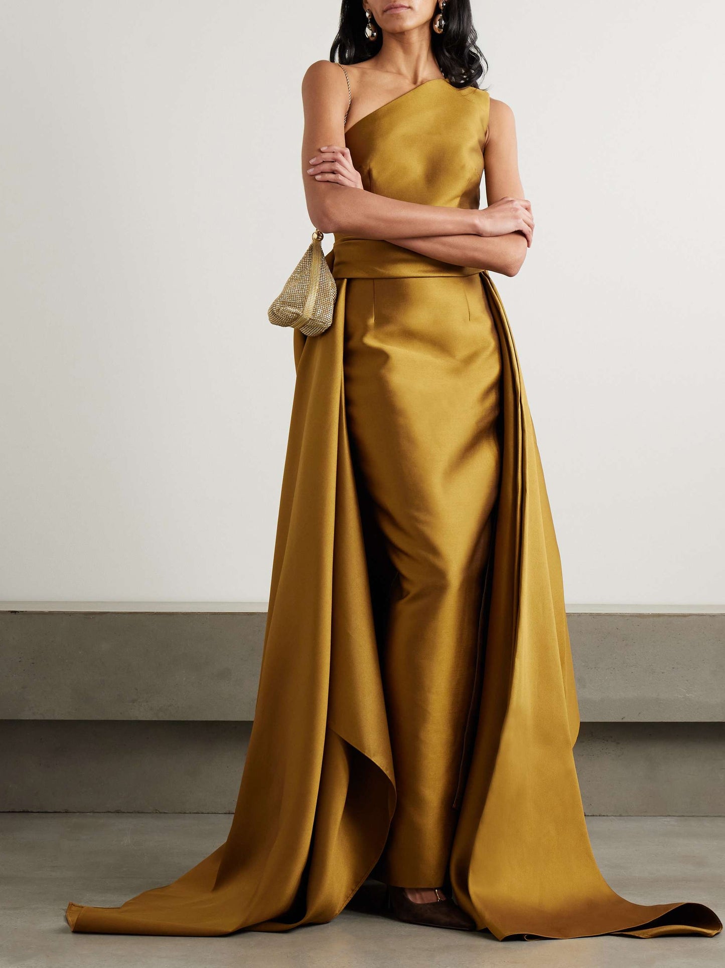 The Charo One-Shoulder Draped Twill Dress