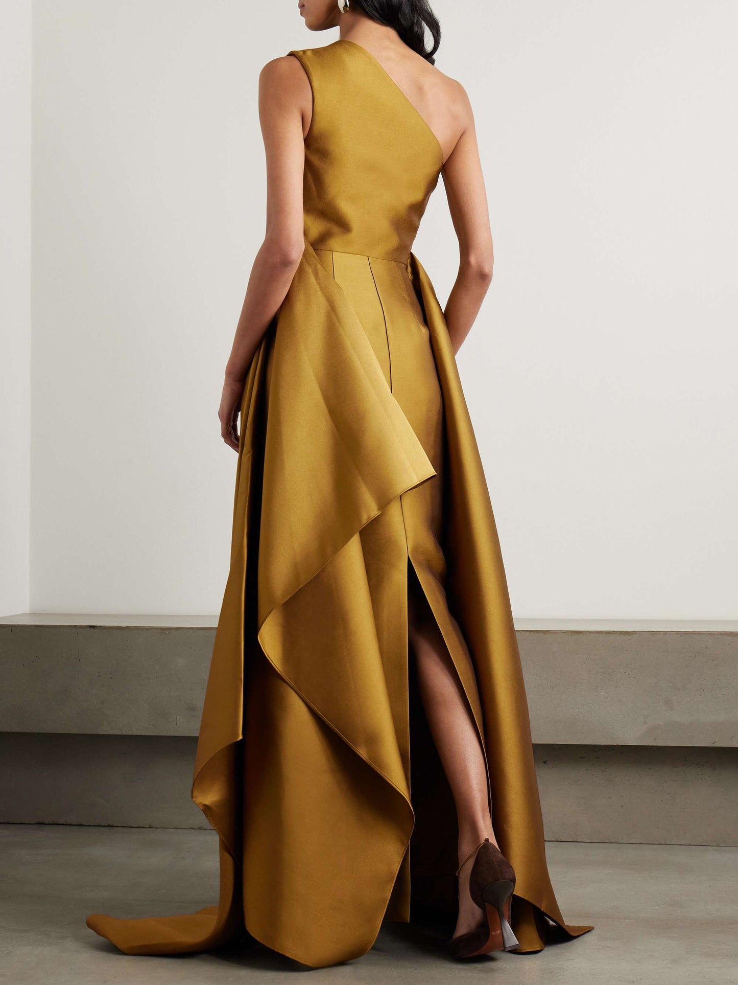 The Charo One-Shoulder Draped Twill Dress