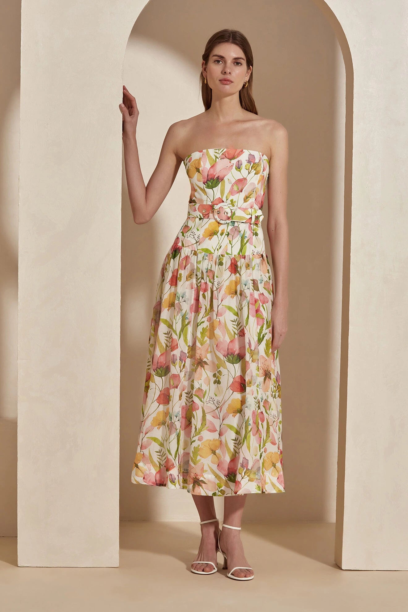 Apricot Blush Tube Midi Dress
