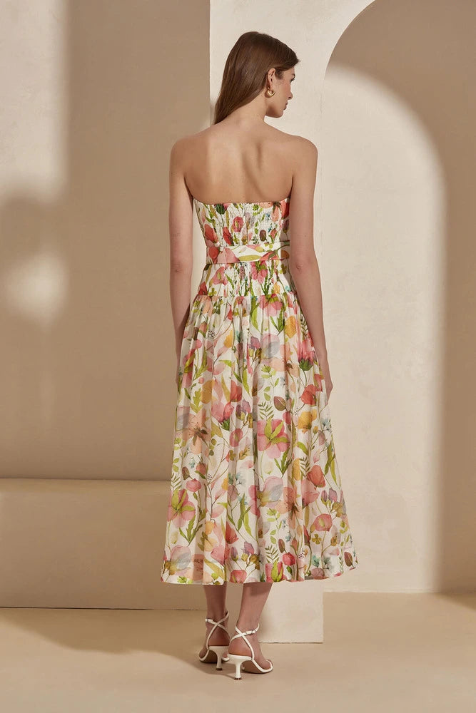 Apricot Blush Tube Midi Dress
