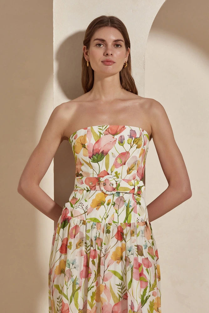 Apricot Blush Tube Midi Dress