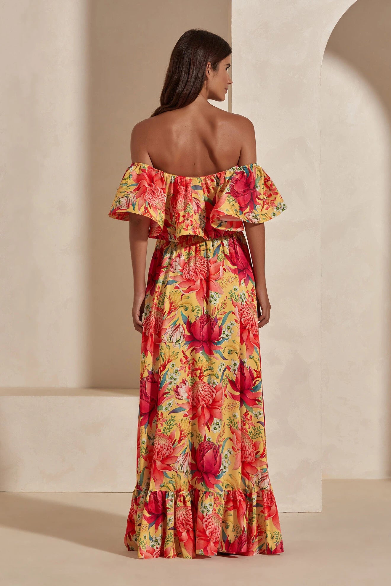 Sunset Flora Off Shoulder Ruffle Dress