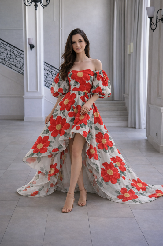 Crimson  Cascade Dress