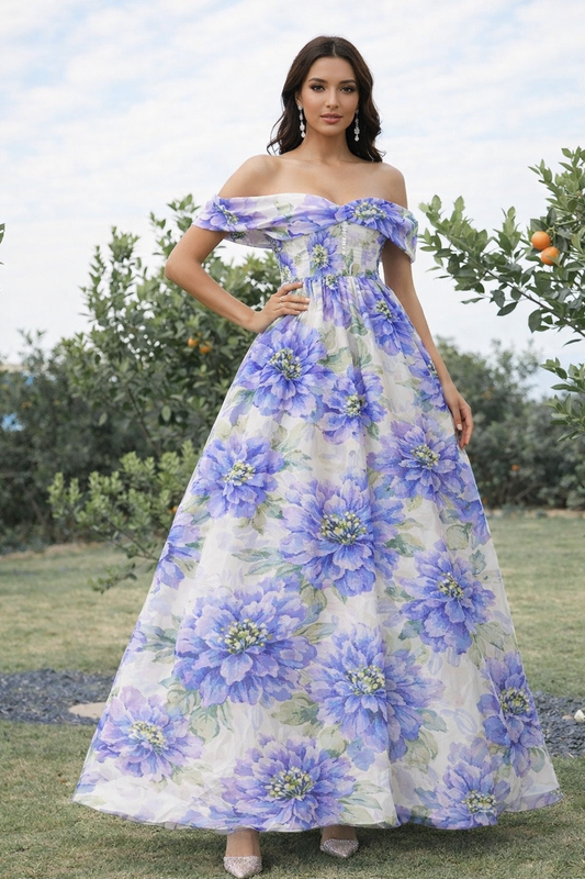 Lavender Bloom Off-Shoulder Gown