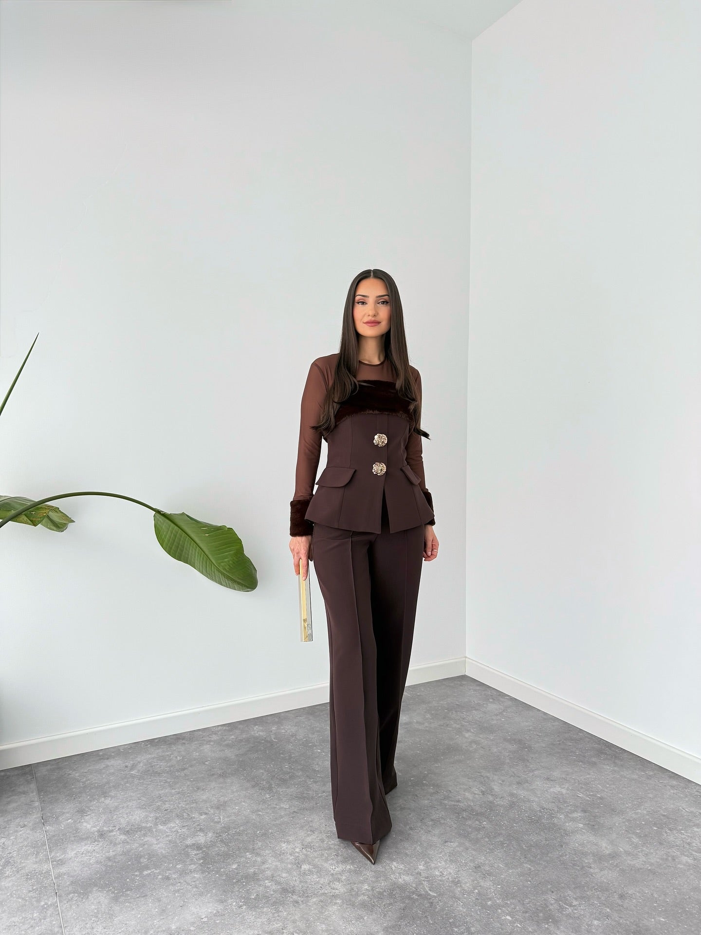 Fur Detail Buttoned Set