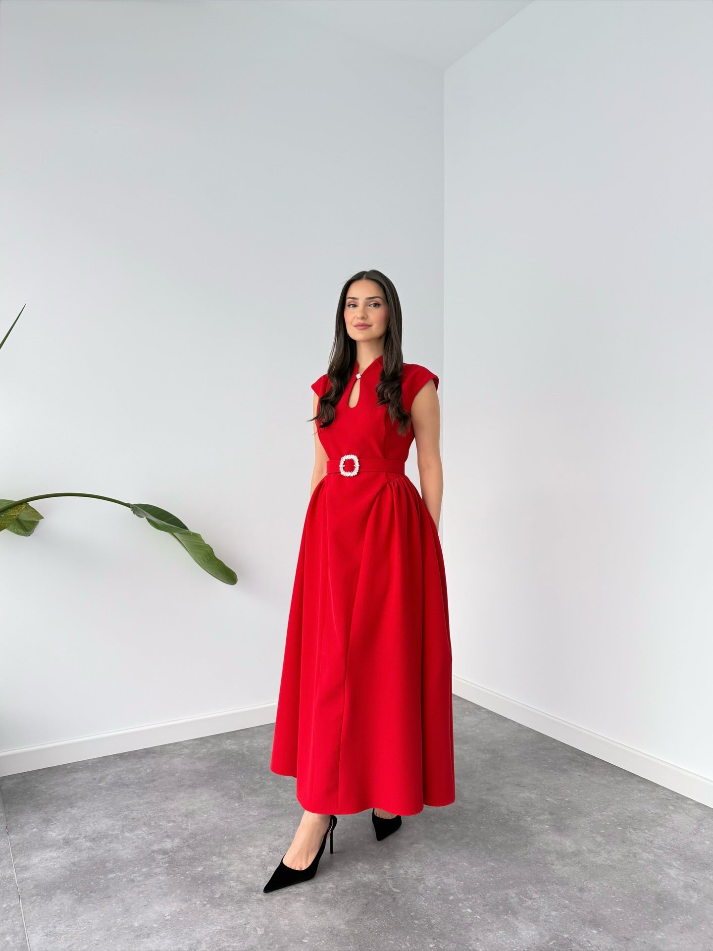 Embellished Belted Dress