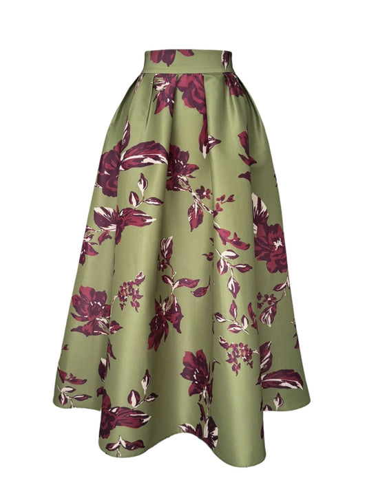 Olive Bloom Flared Skirt