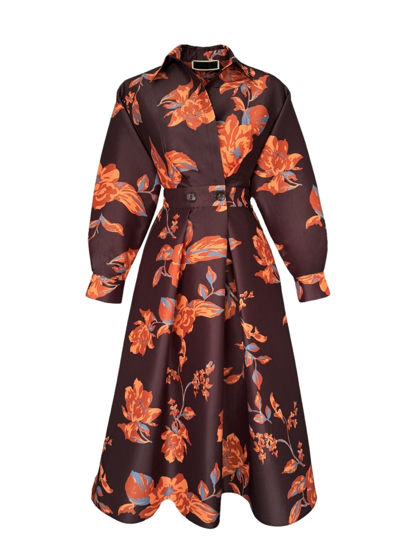 Crimson Bloom Shirt Midi Dress