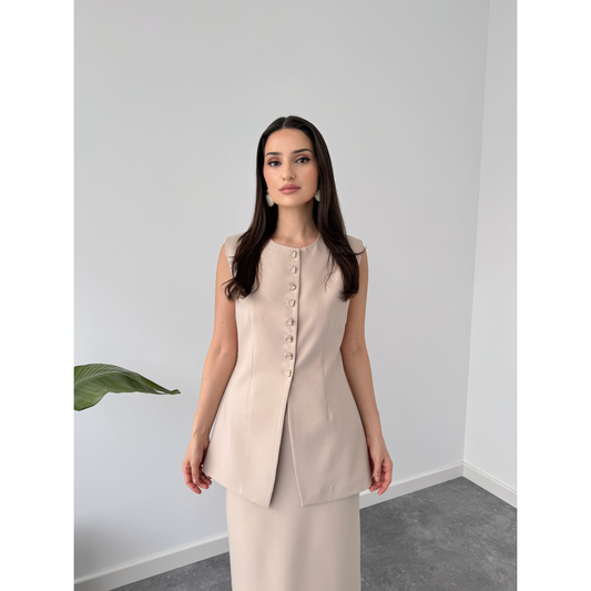 Gold Buttoned Skirt Set