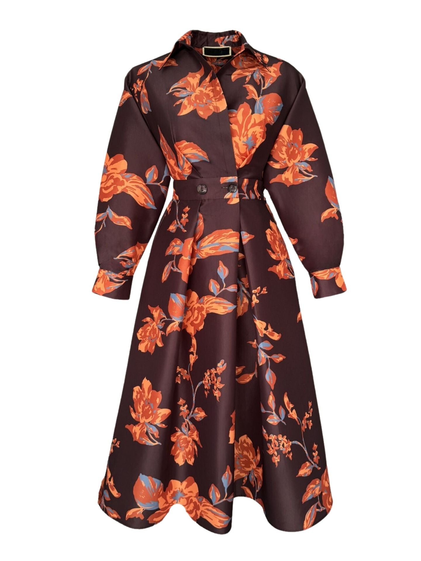 Crimson Bloom Shirt Midi Dress