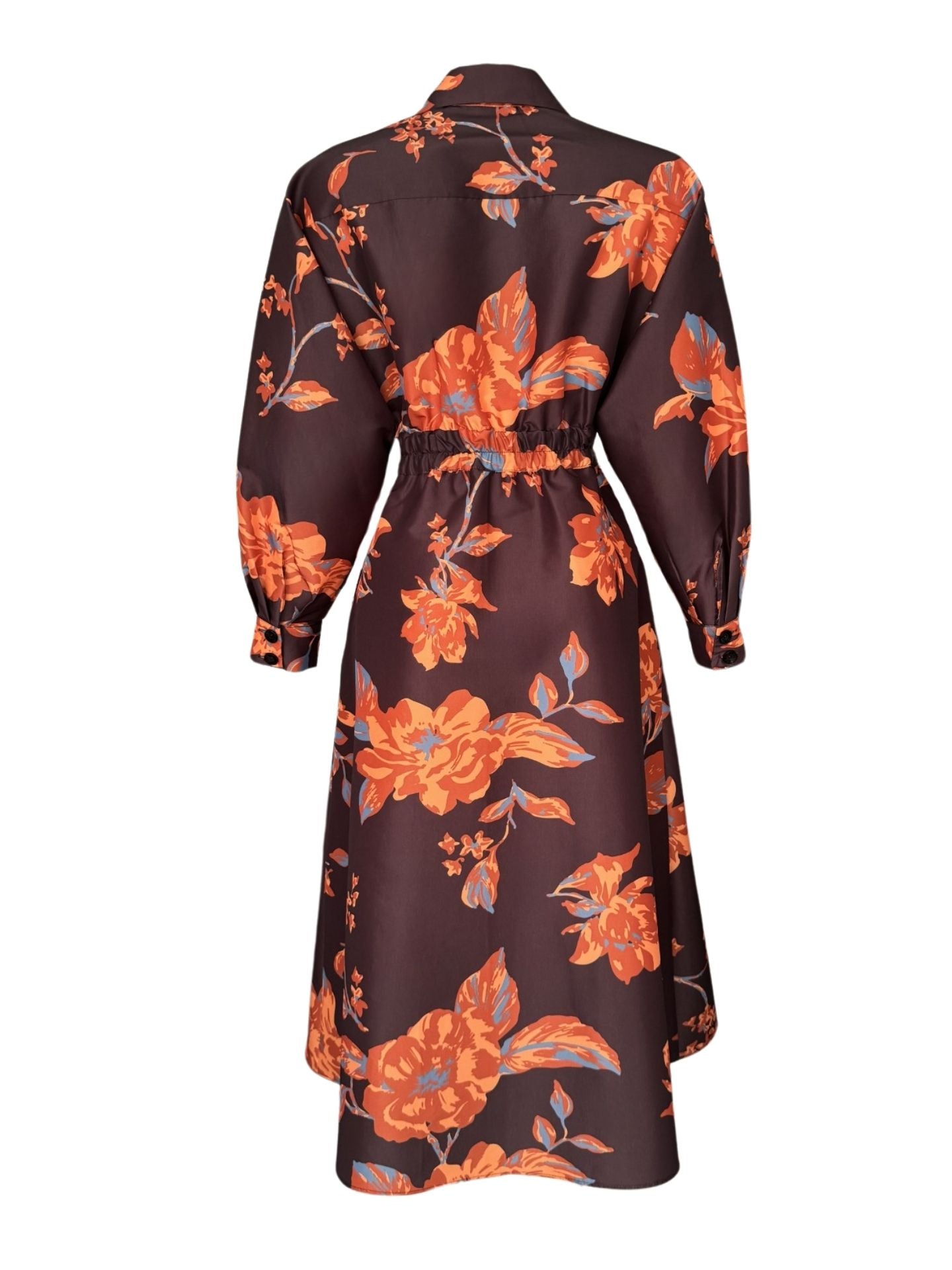 Crimson Bloom Shirt Midi Dress