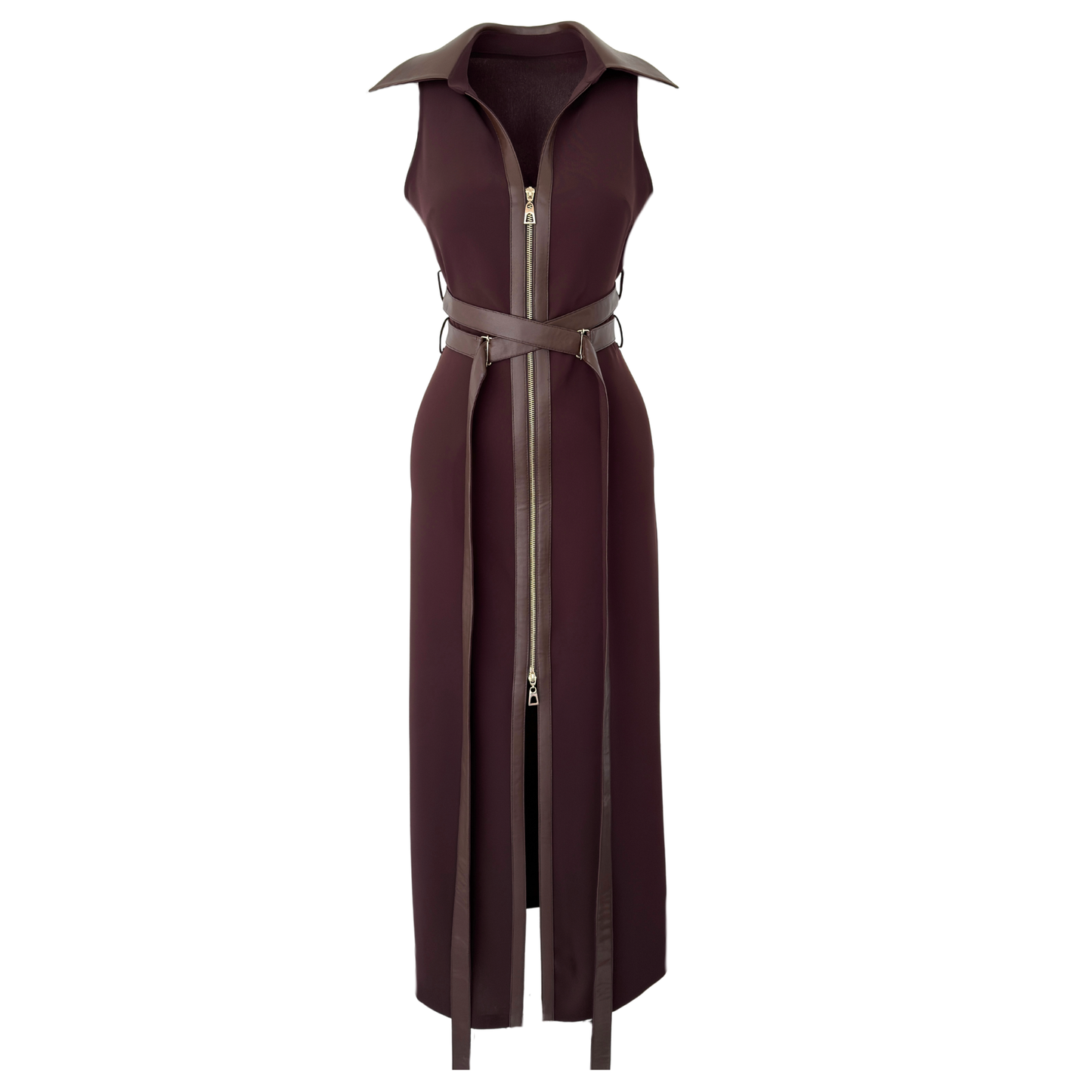 Belted Zipper Maxi Dress