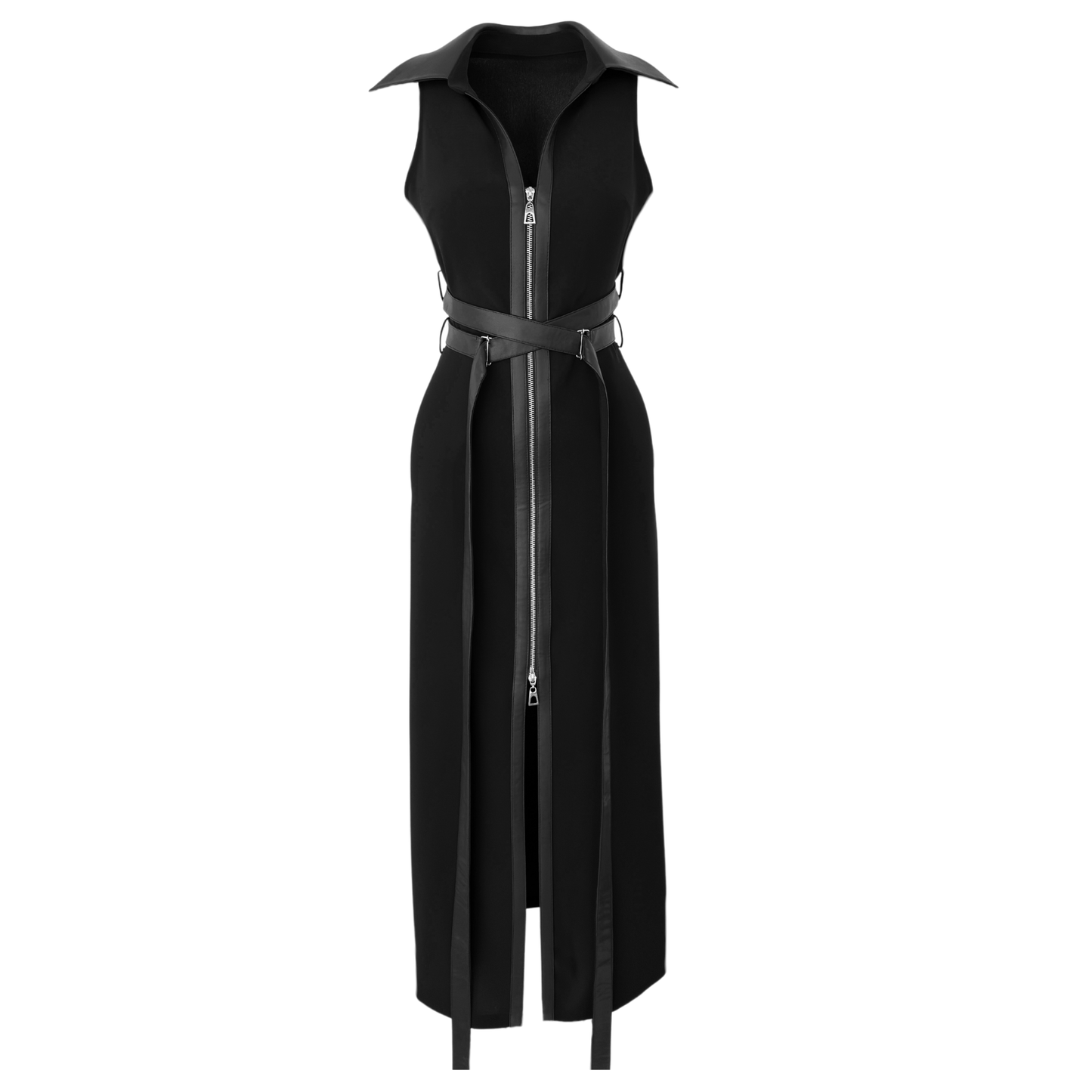Belted Zipper Maxi Dress
