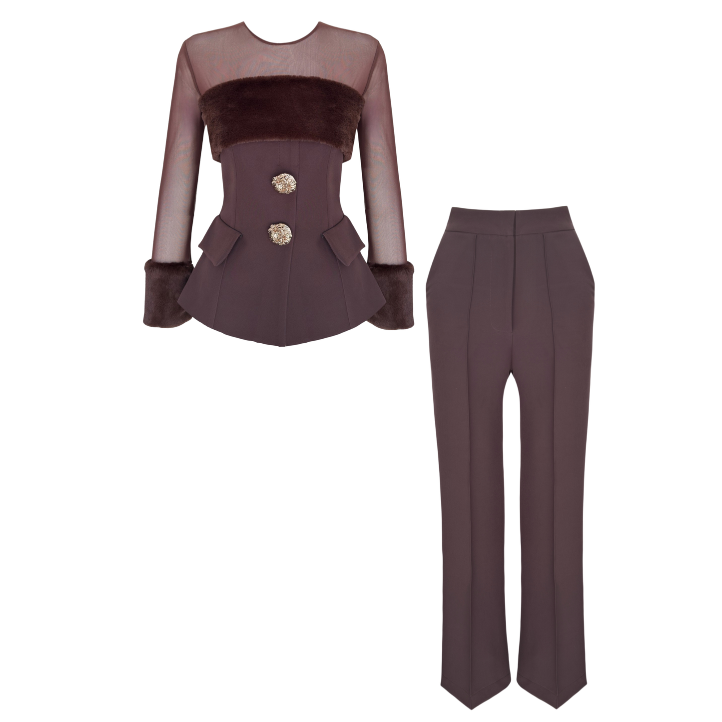 Fur Detail Buttoned Set