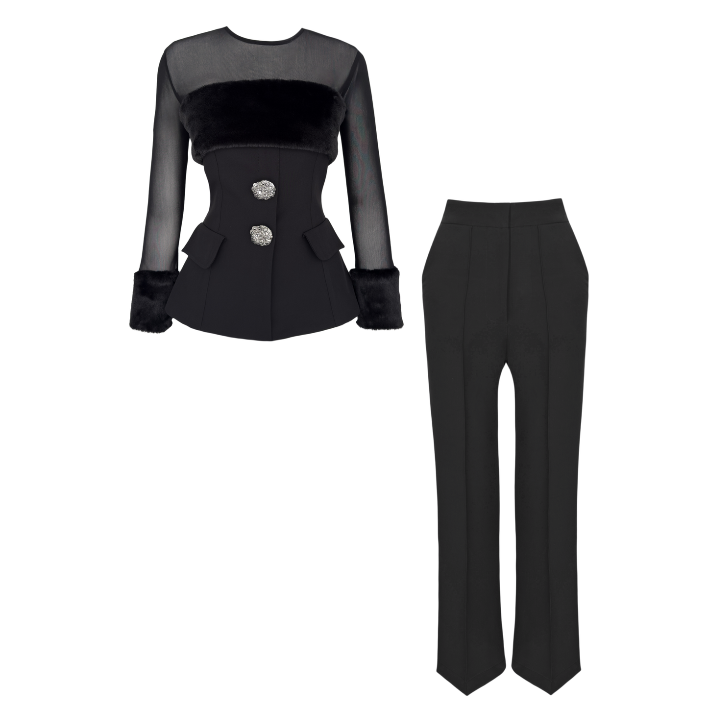 Fur Detail Buttoned Set