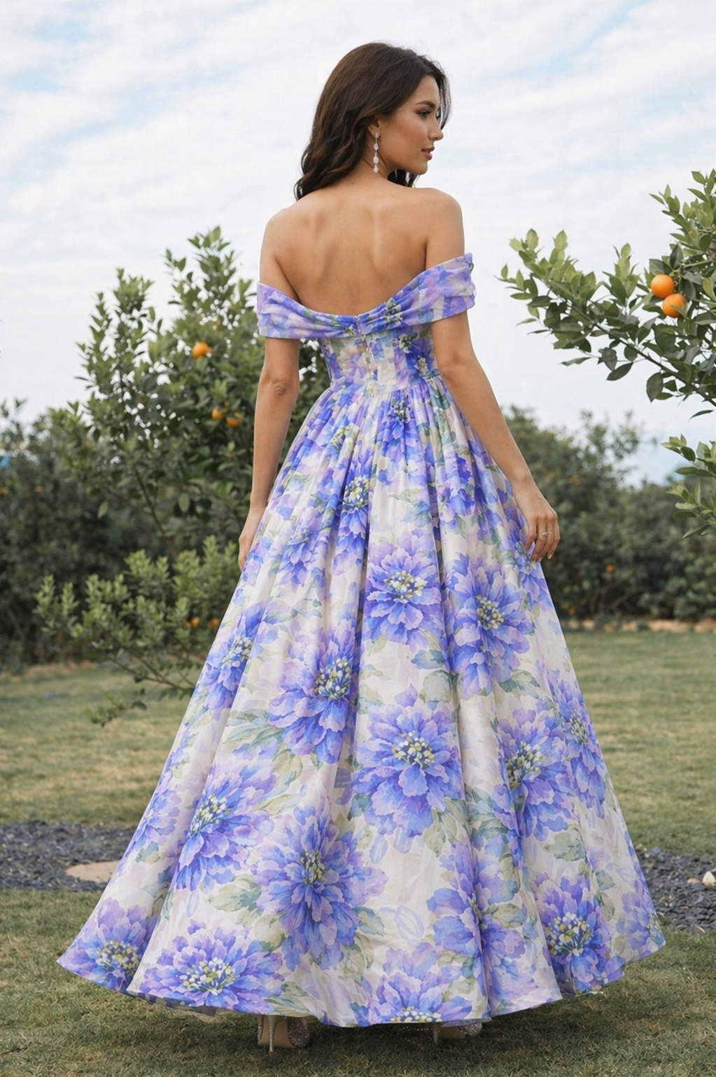 Lavender Bloom Off-Shoulder Gown