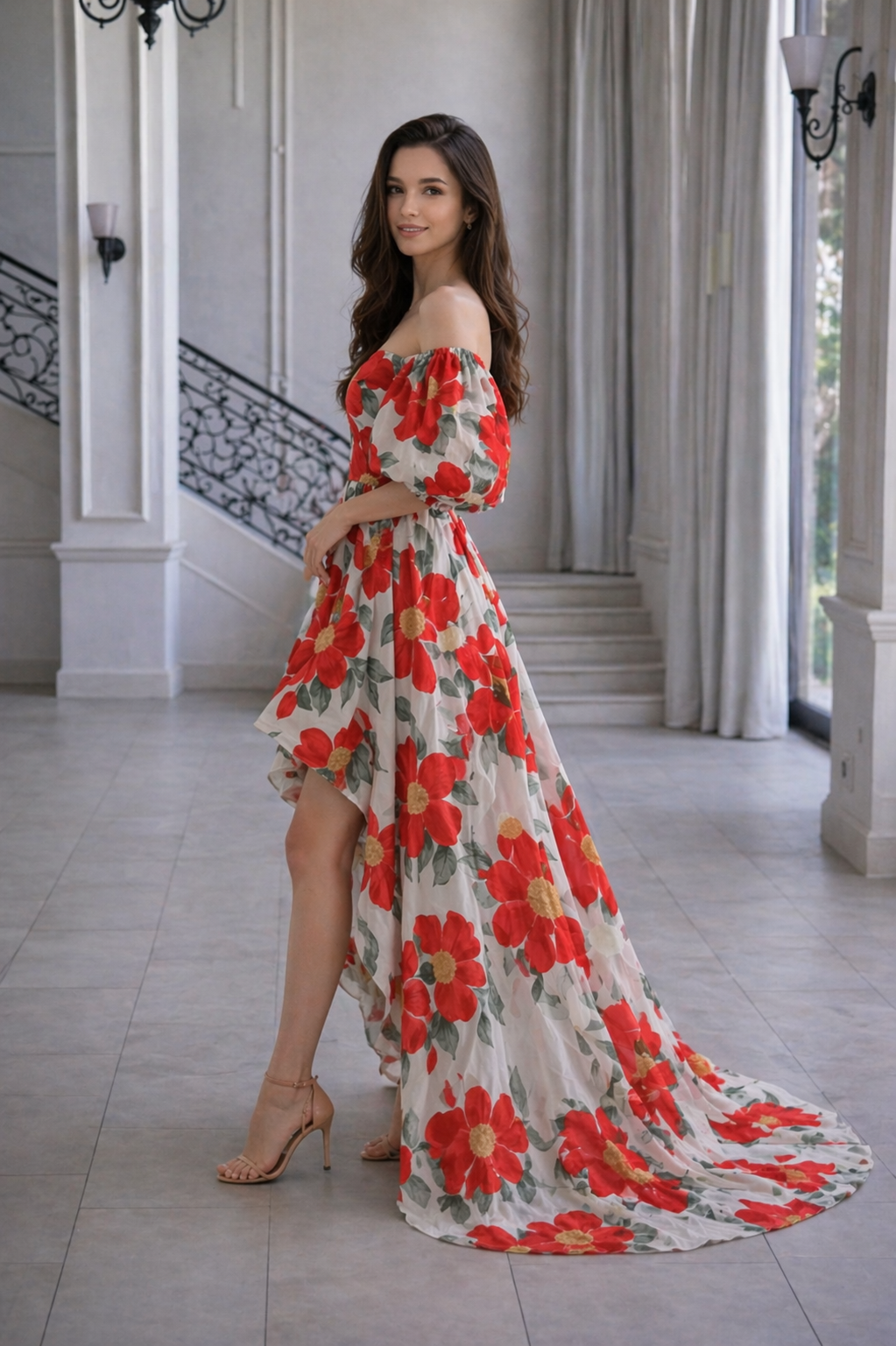 Crimson  Cascade Dress