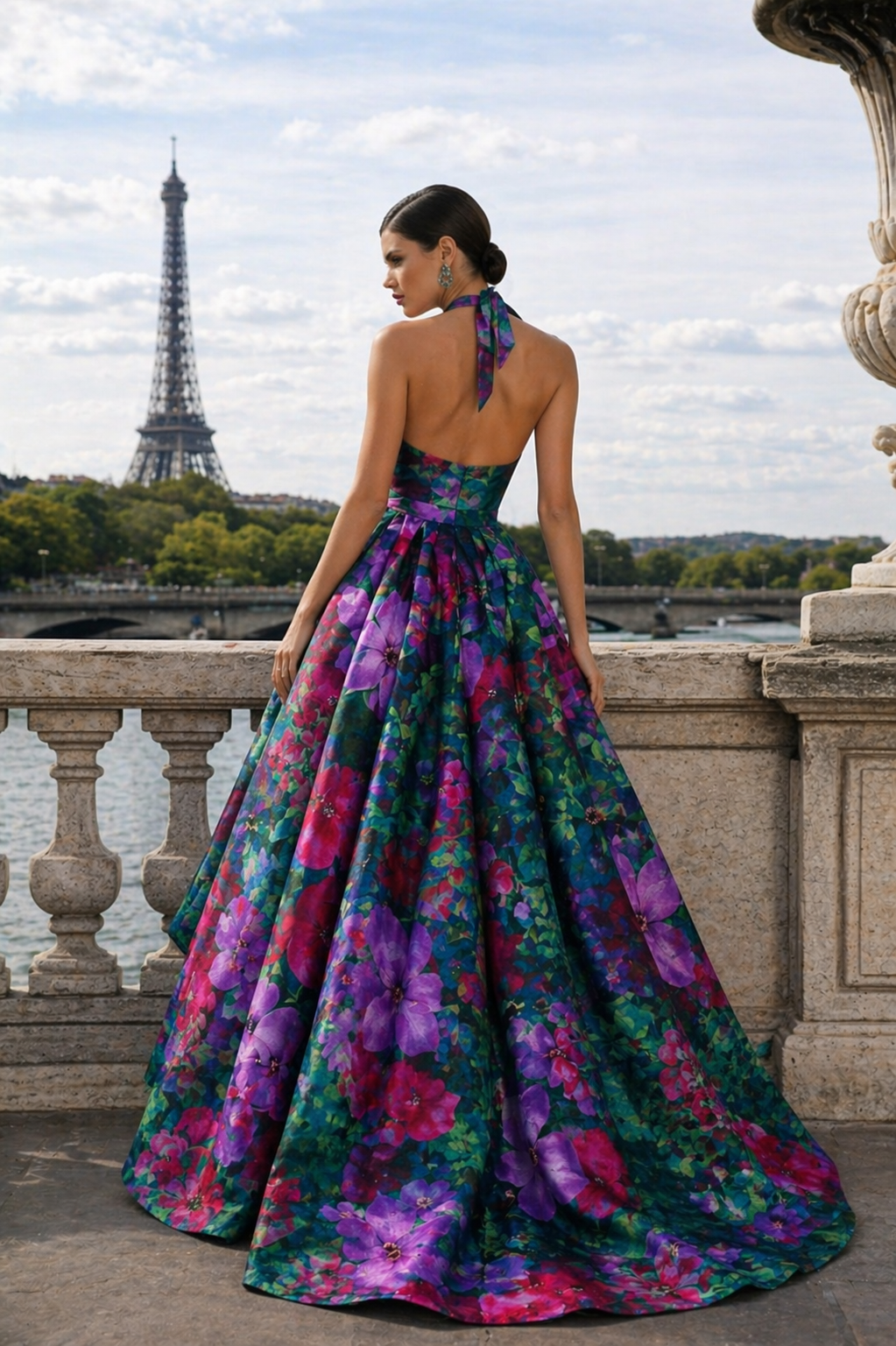 Noir Halter Cascade Dress