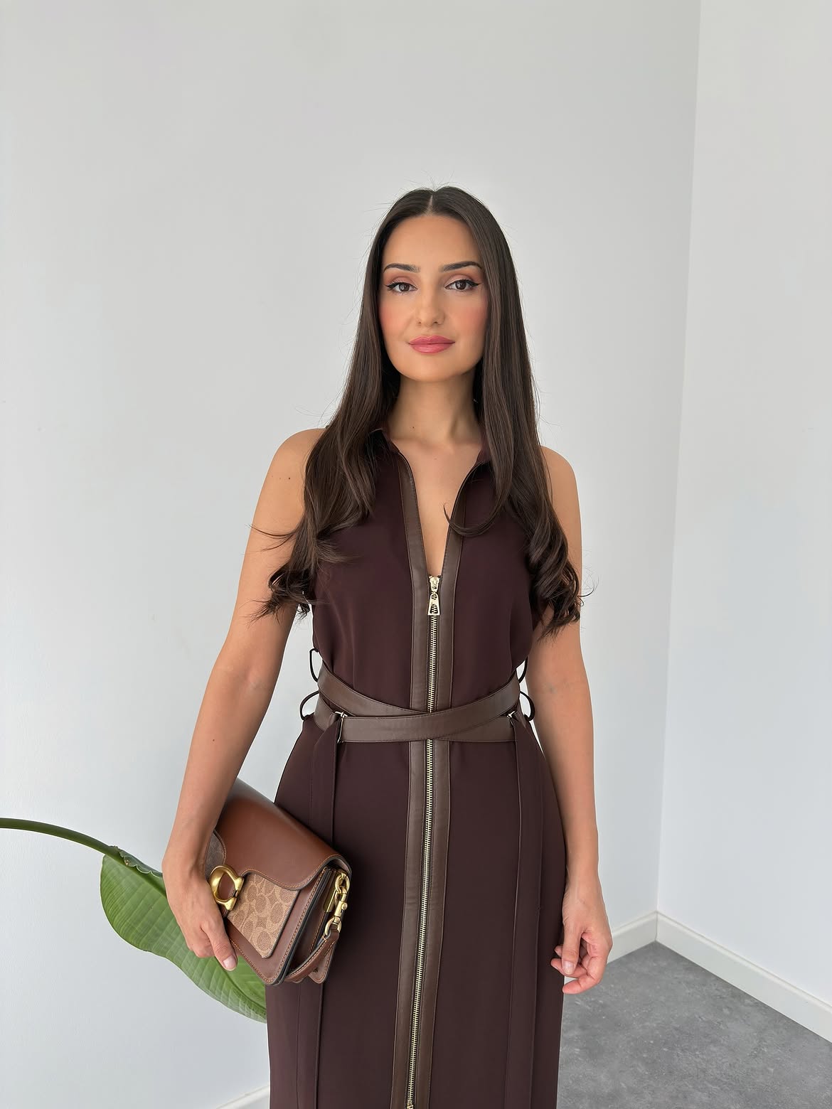 Belted Zipper Maxi Dress