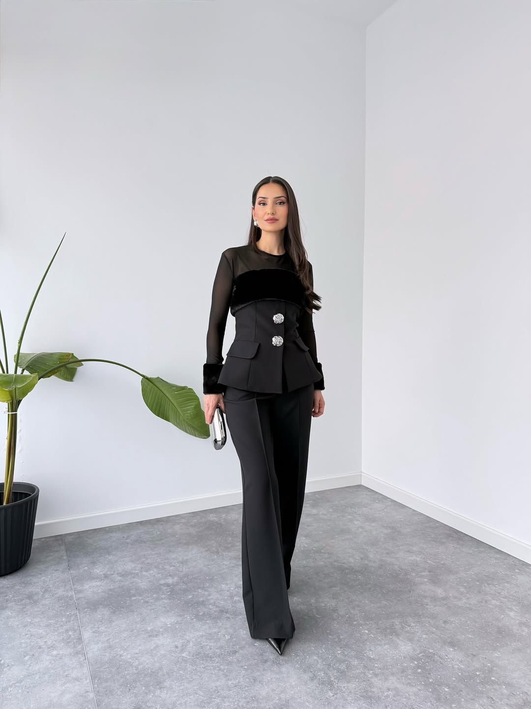 Fur Detail Buttoned Set