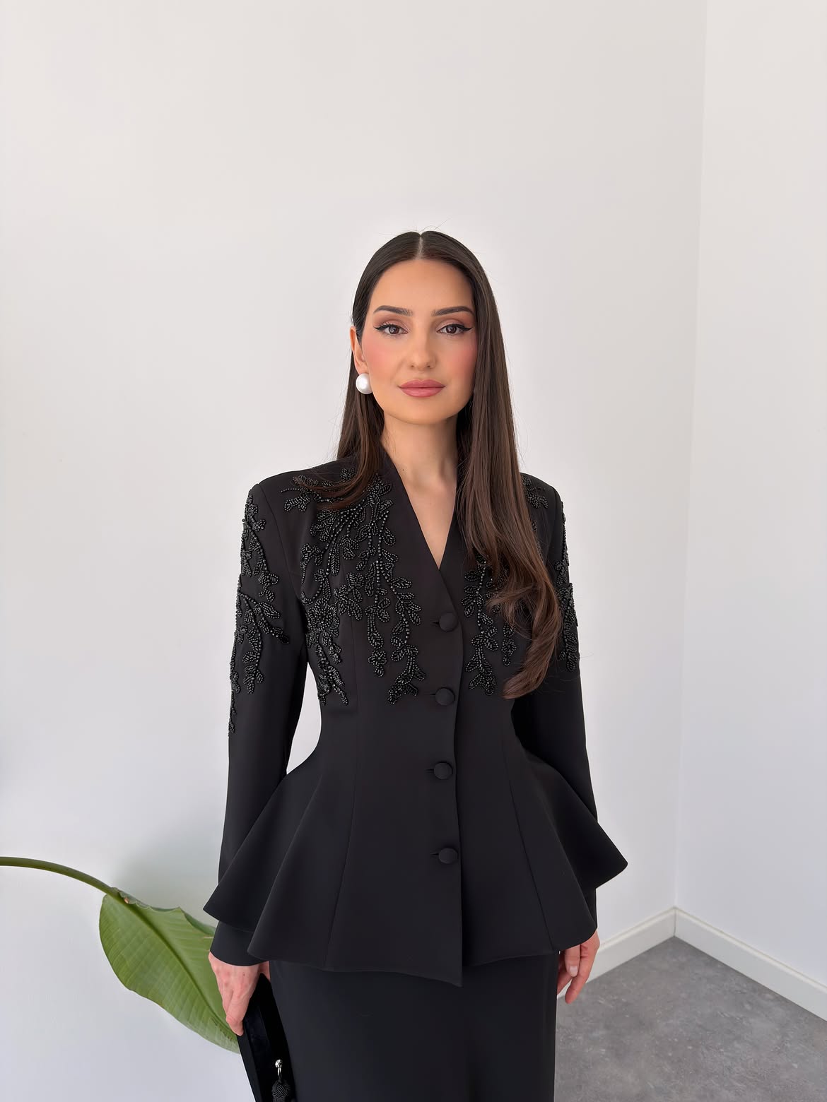 Noir Embroidered Peplum Set
