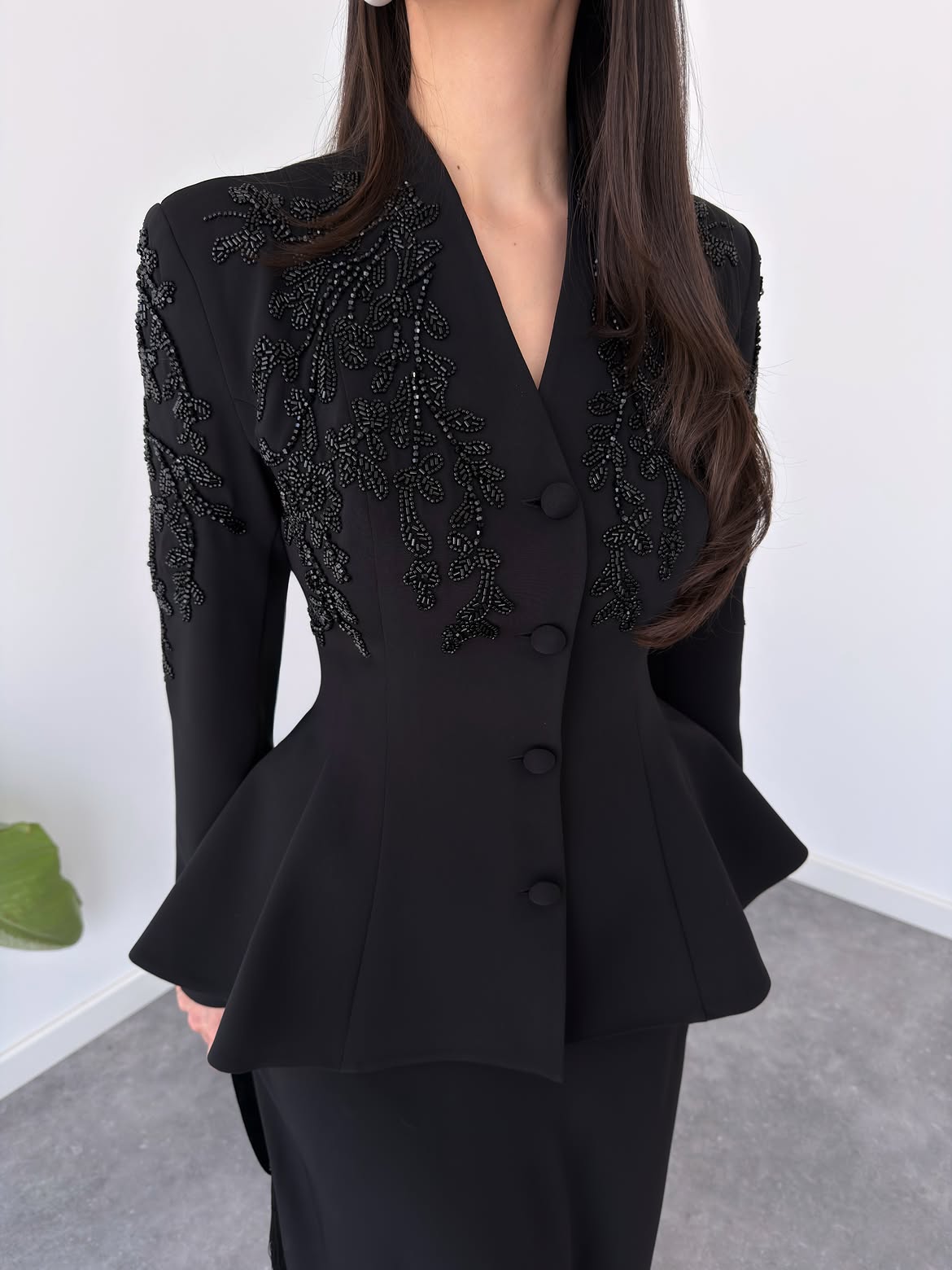 Noir Embroidered Peplum Set