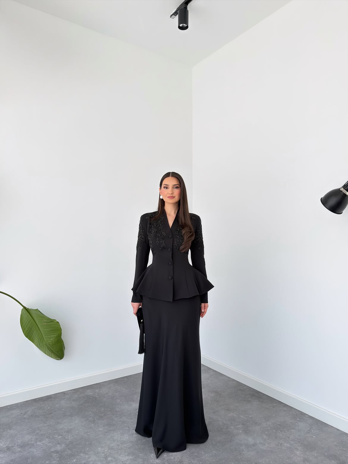 Noir Embroidered Peplum Set