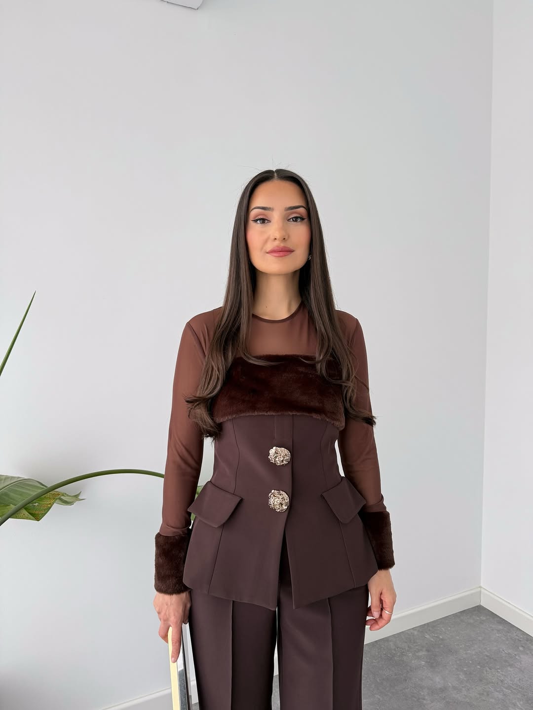 Fur Detail Buttoned Set