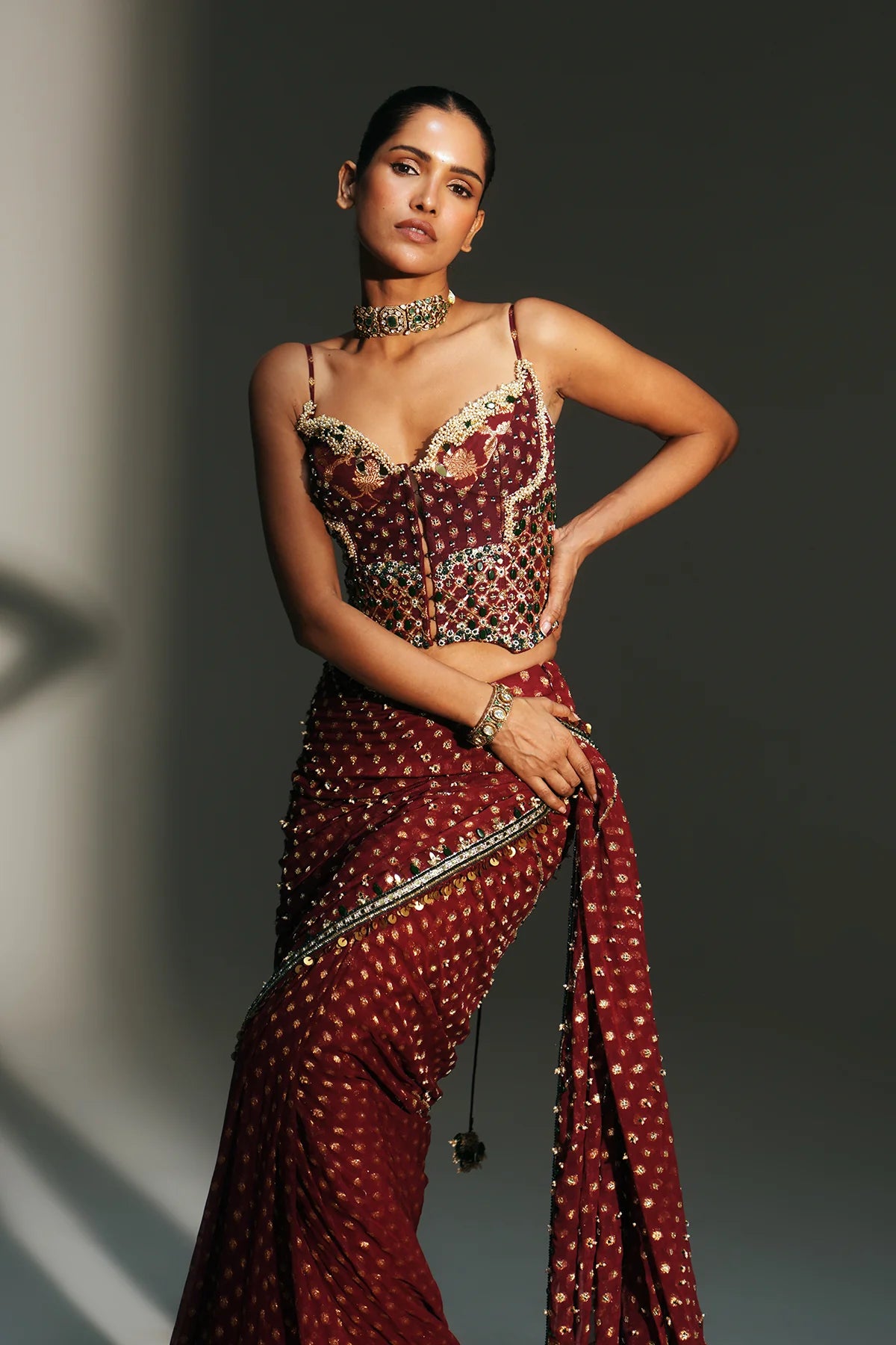 Ruby Royale Draped Saree Set