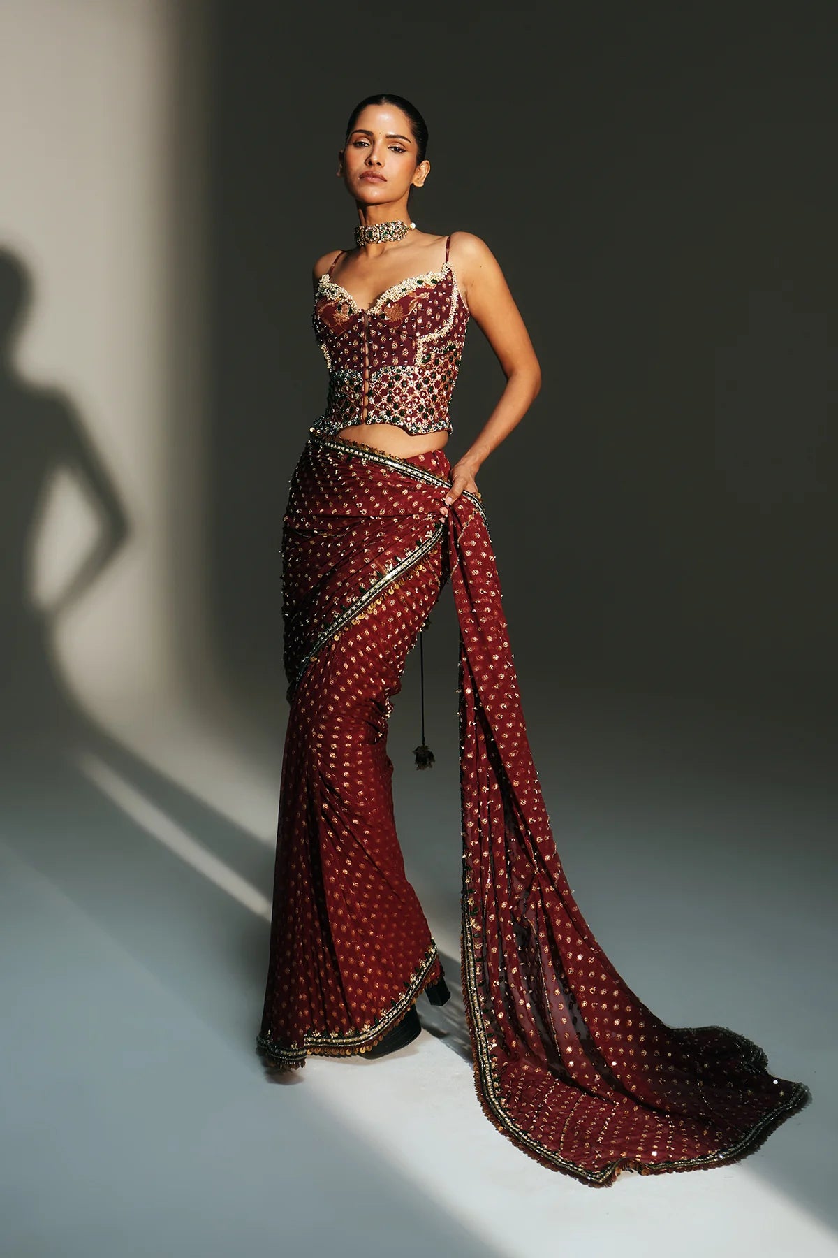 Ruby Royale Draped Saree Set